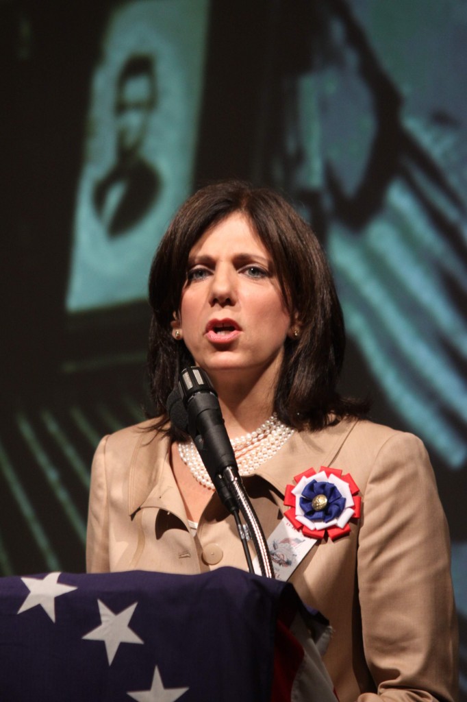 Patricia Mooradian speaking - photo by Bob Brodbeck