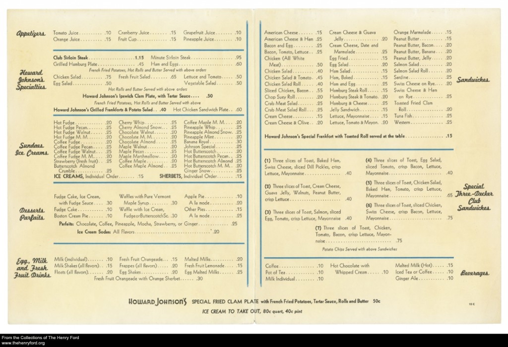 Howard Johnson's Menu
