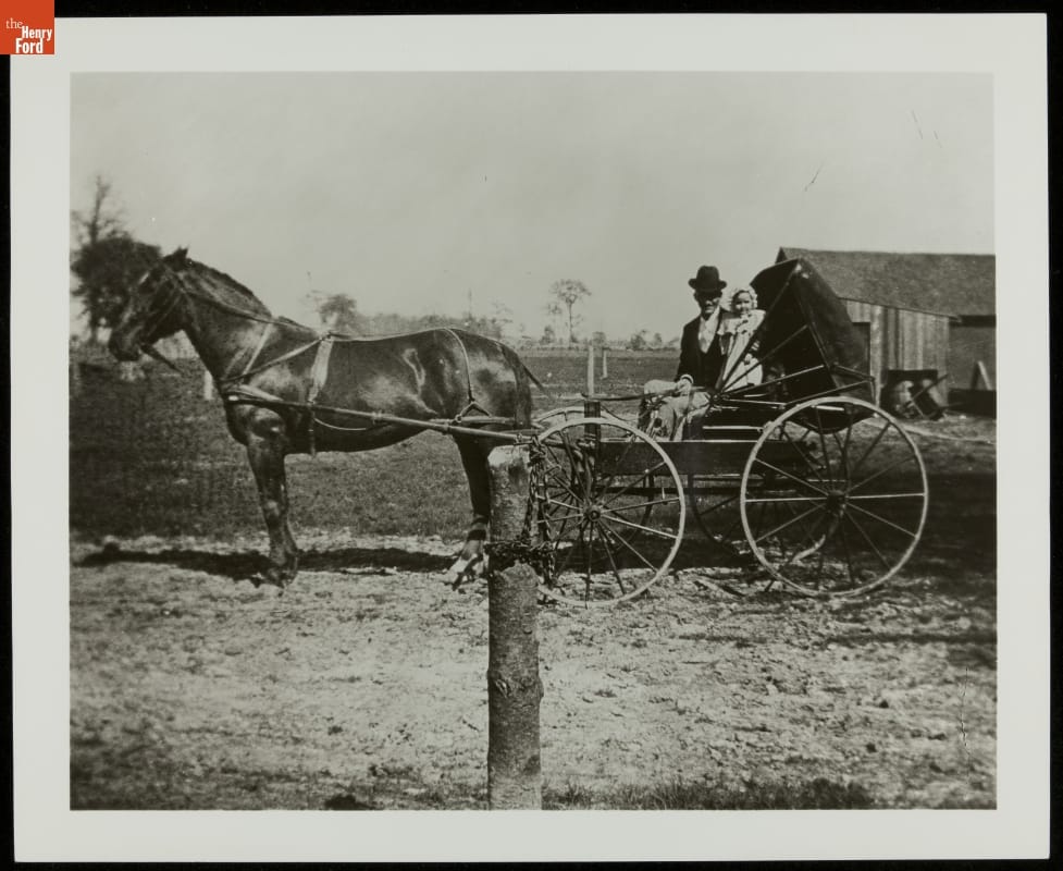 Milton Bryant with Nephew Edsel Ford in a Horse-Drawn Buggy, 1894 Man and infant in buggy hitched to horse