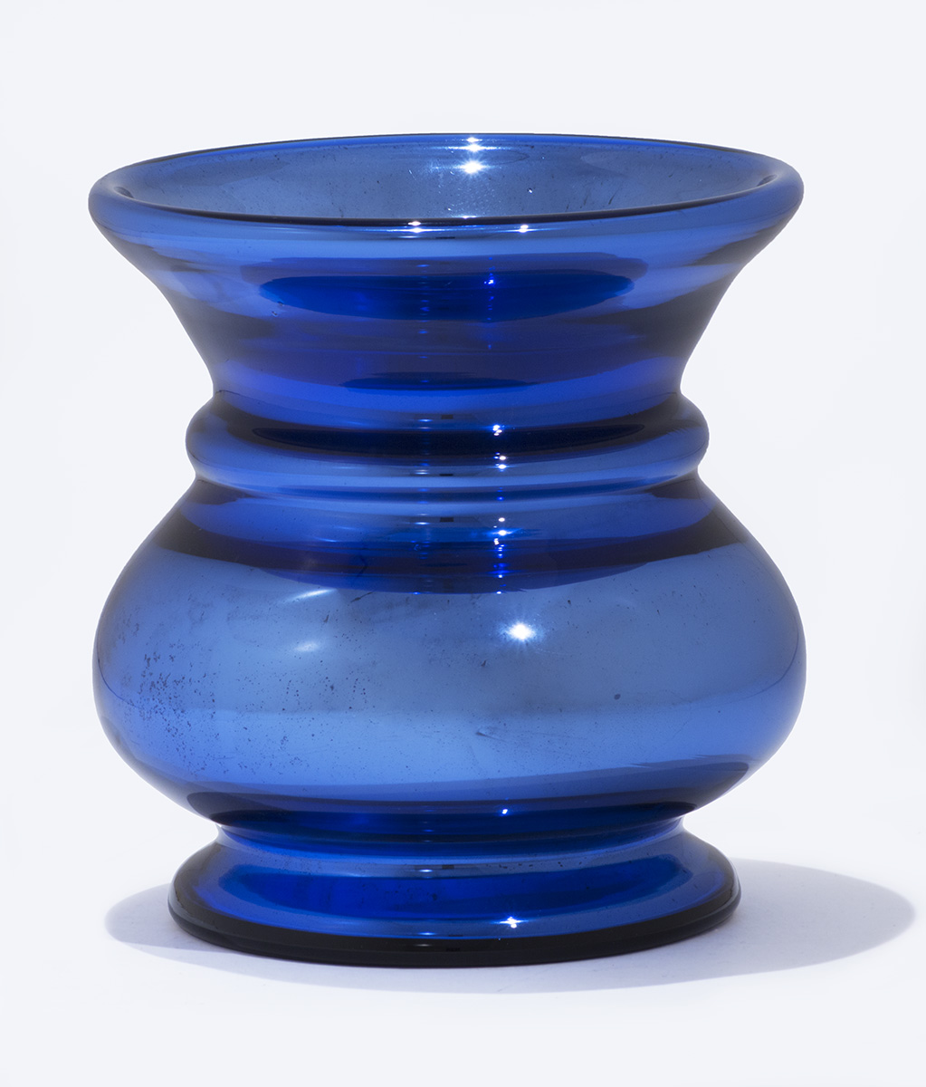Spittoon, circa 1873 Blue glass spittoon with vase- or urn-like shape