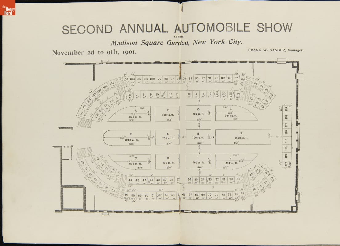 Second Annual Show of Automobiles, Madison Square Garden, New York, November 1901 Floor show diagram; contains text