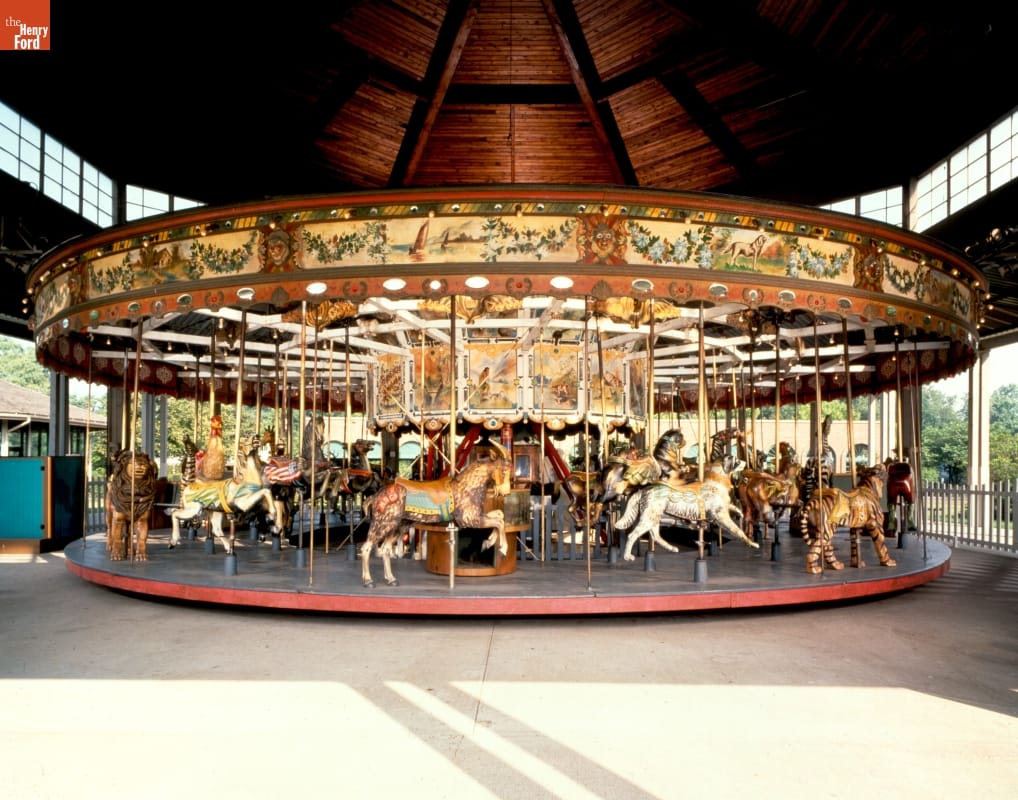 Herschell-Spillman Carousel Carousel containing a variety of animals in dome-ceilinged building
