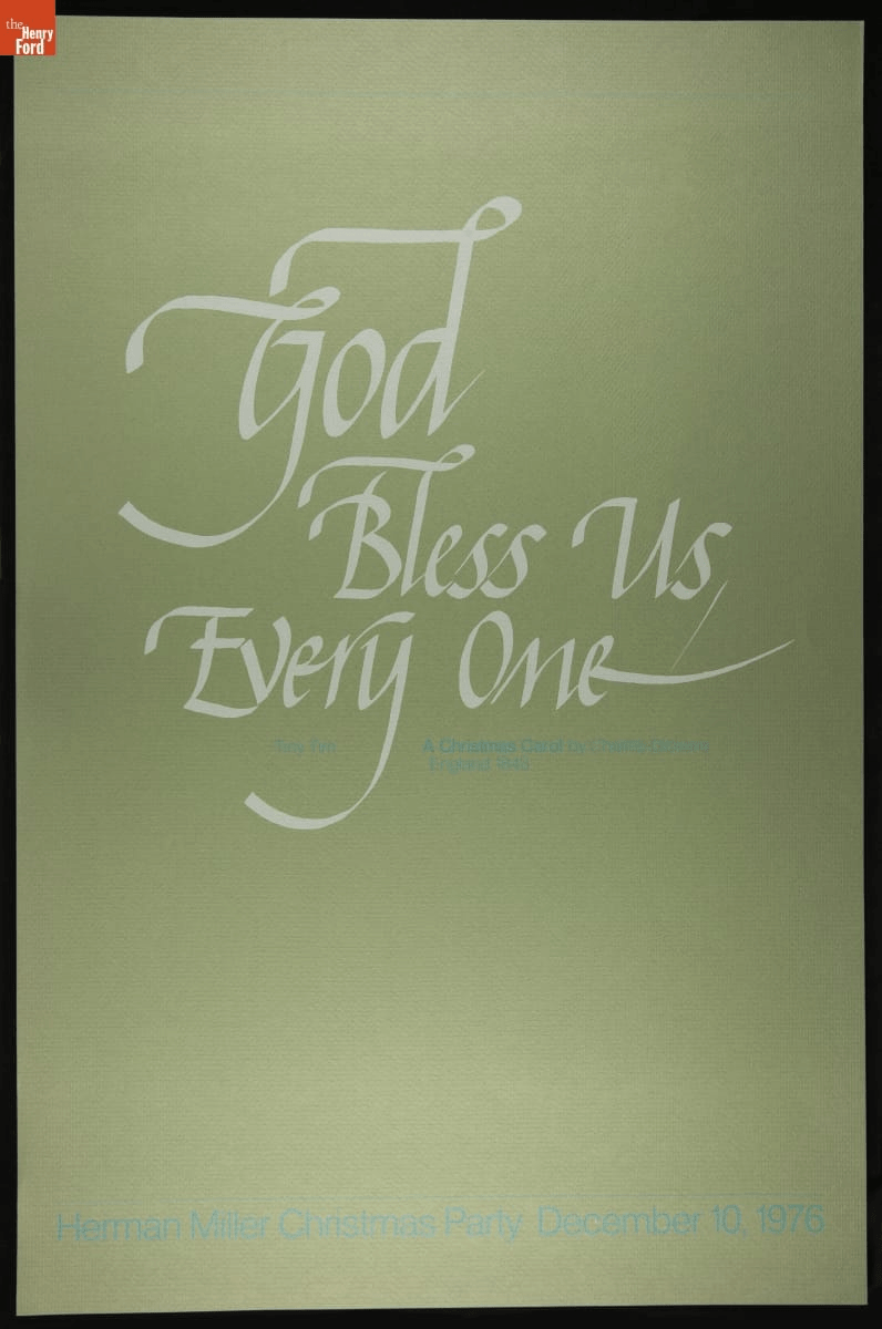 Posters designed by Linda Powell for Herman Miller Christmas parties GIF cycling through a number of graphic posters with text and a few images