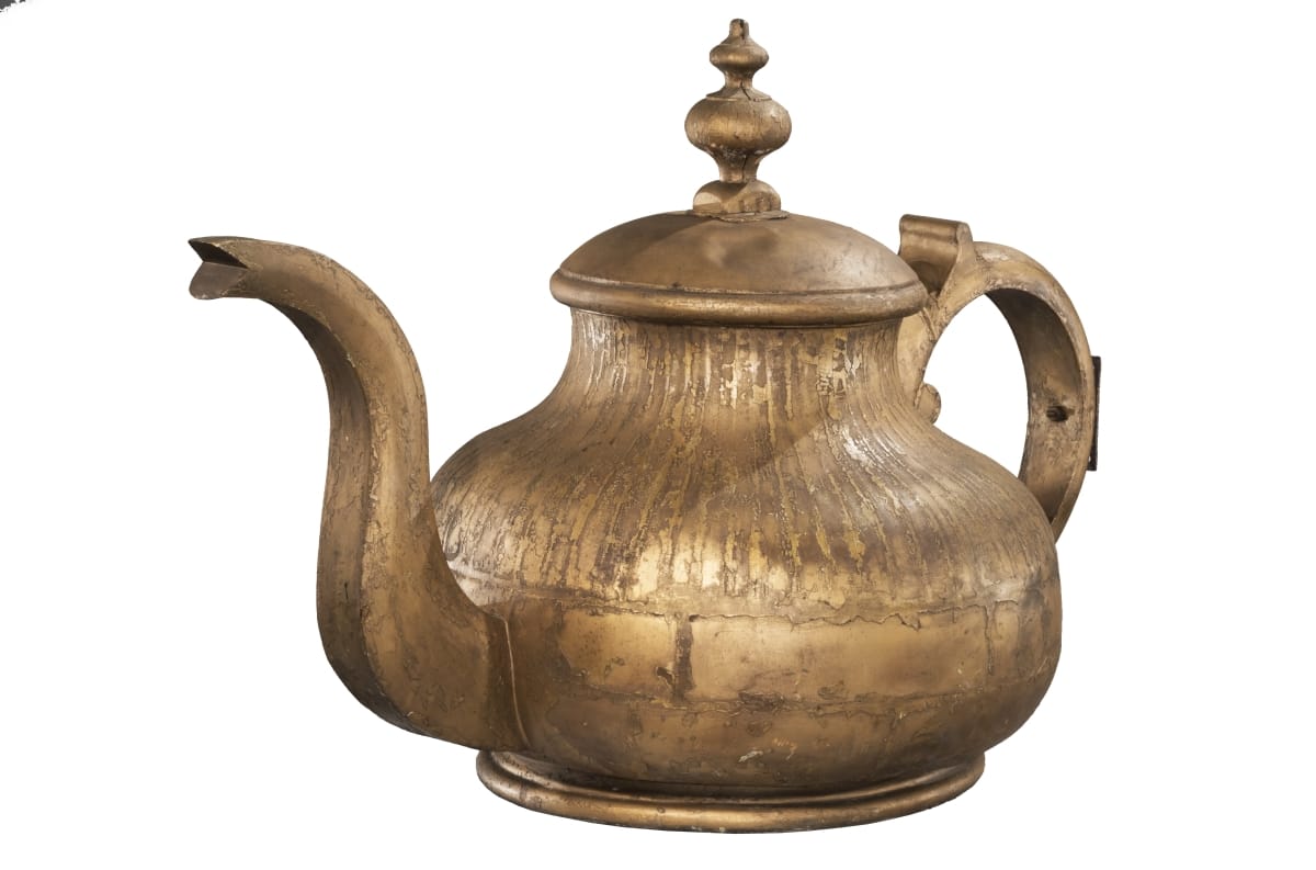 Shop Sign, 1870-1920 Large golden teapot with long spout