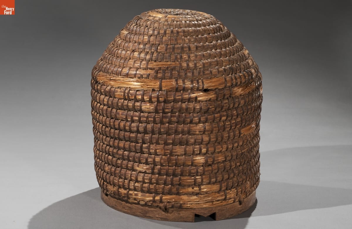 Moravian Bee Skep, 1850-1900 Woven structure with cylindrical bottom topped with a dome