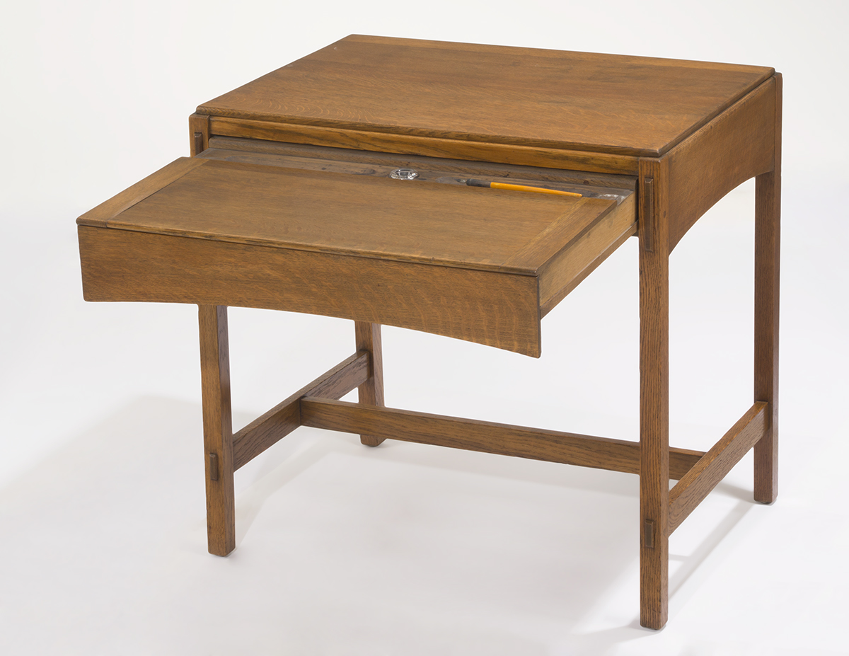 Limbert Library Table, 1905-1915, transformed into desk Wooden table with piece extended to form writing surface