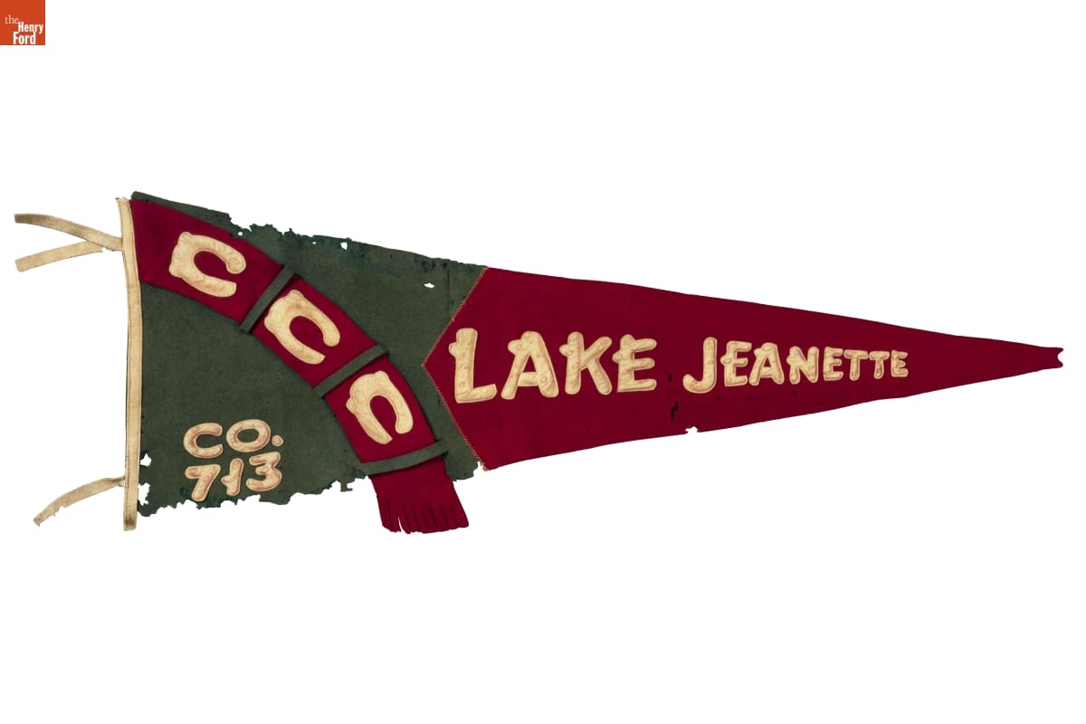 Civilian Conservation Corps "Co. 713, Camp Jeanette" Pennant, 1936-1941 Gray and maroon pennant with text