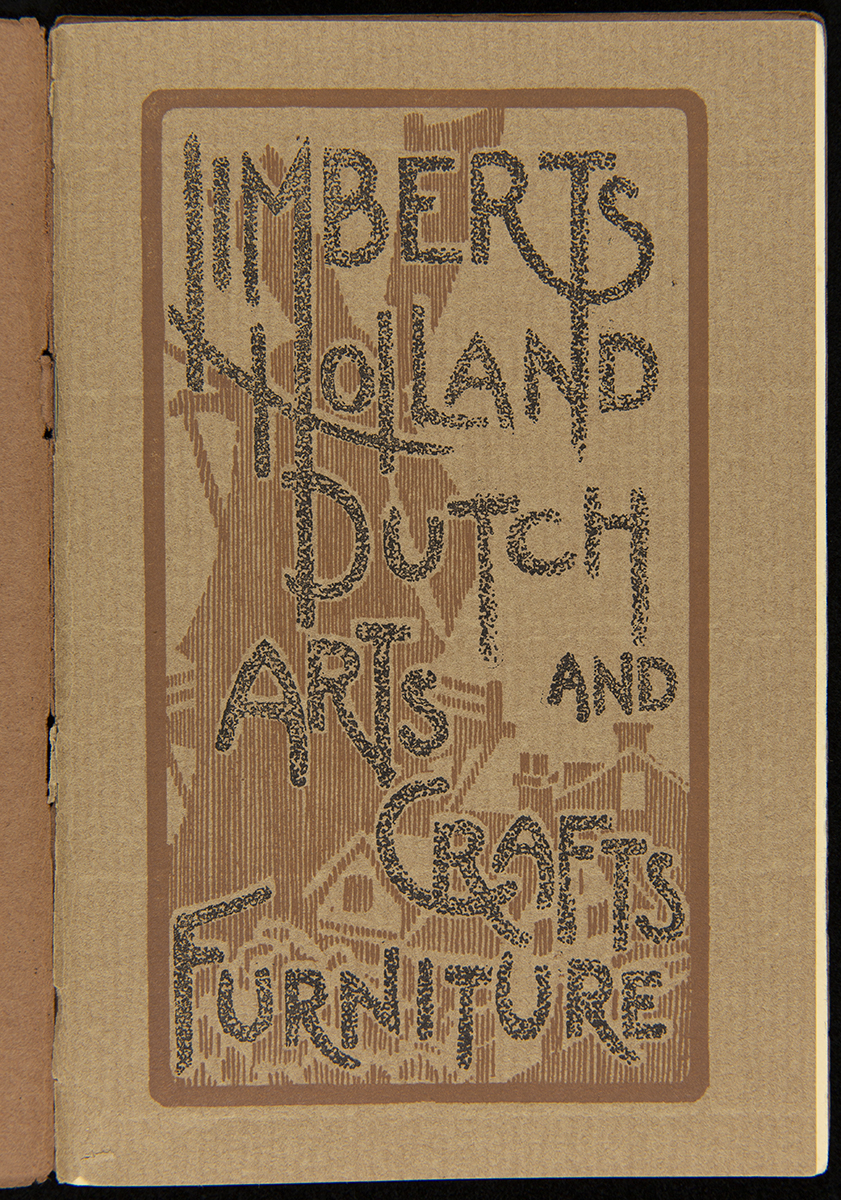 Limberts Holland Dutch Arts and Crafts Furniture, circa 1910 Page with text and shadow of windmill in the background