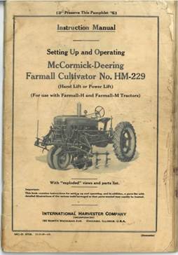 Manual cover with text and image of tractor