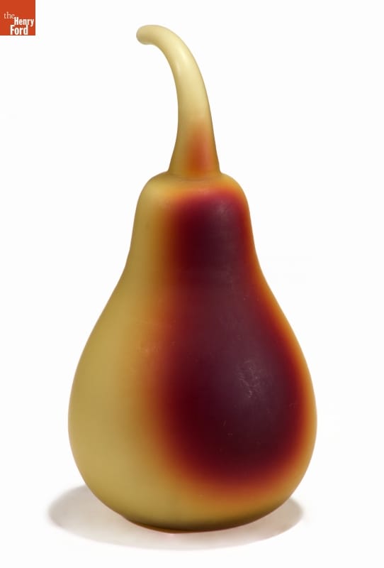 Peachblow Pear Whimsey, circa 1886 Glass pear in shades of yellow and dark orange