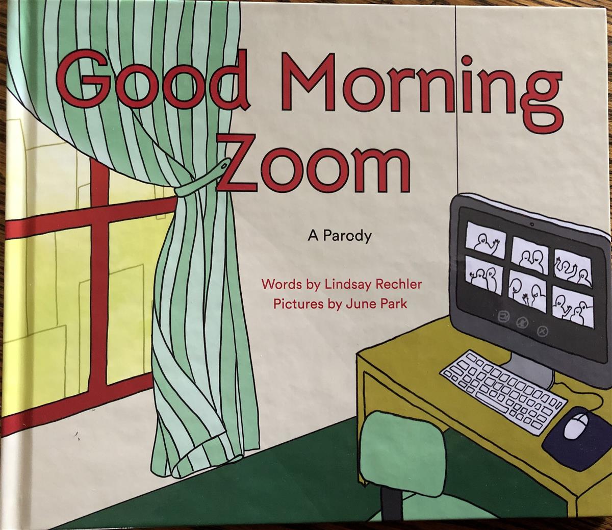Book cover with image of room containing desk with computer screen with multiple boxes containing silhouettes; also contains text