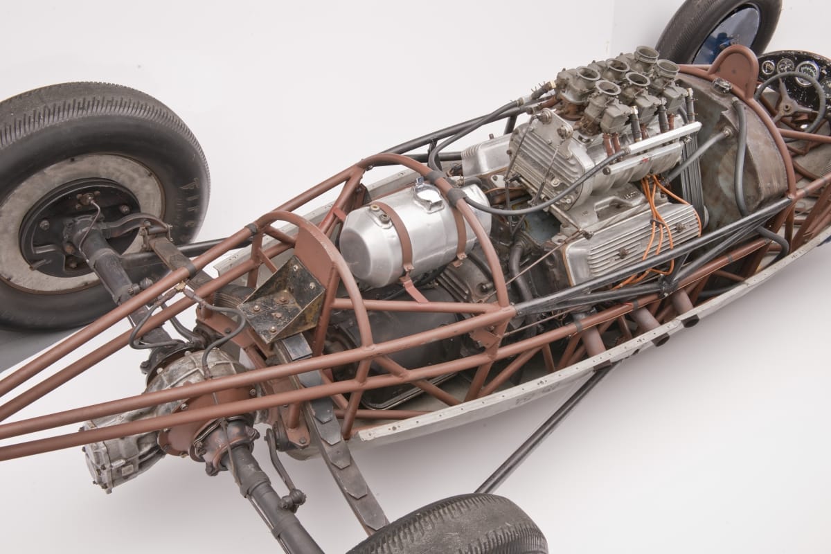 1951 Beatty Belly Tank Lakester Land Speed Race Car / engine, drivetrain Racing car chassis showing engine and drivetrain