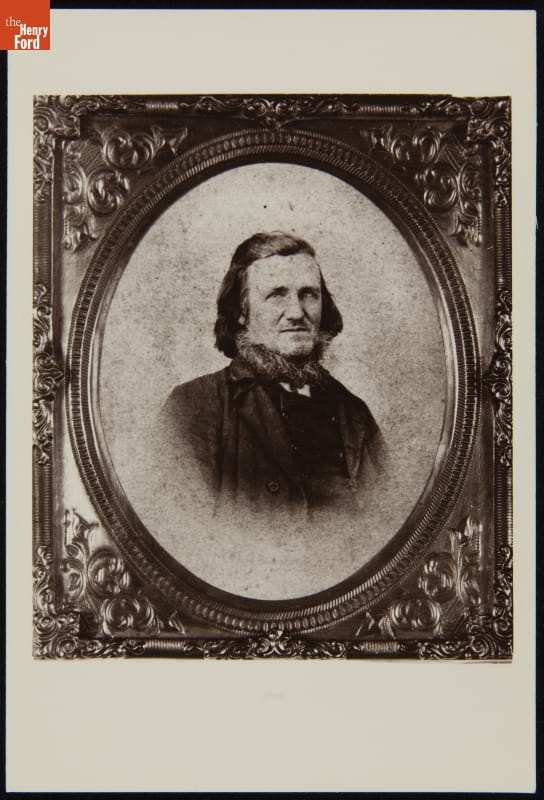 Dr. Alonson B. Howard, 1858-1860 Portrait of man with shoulder-length hair and beard wearing suit, in ornate frame