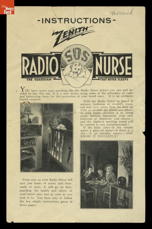 Instructions for "Zenith Radio Nurse" Baby Monitor, 1938 Page with photos, illustrations, and text