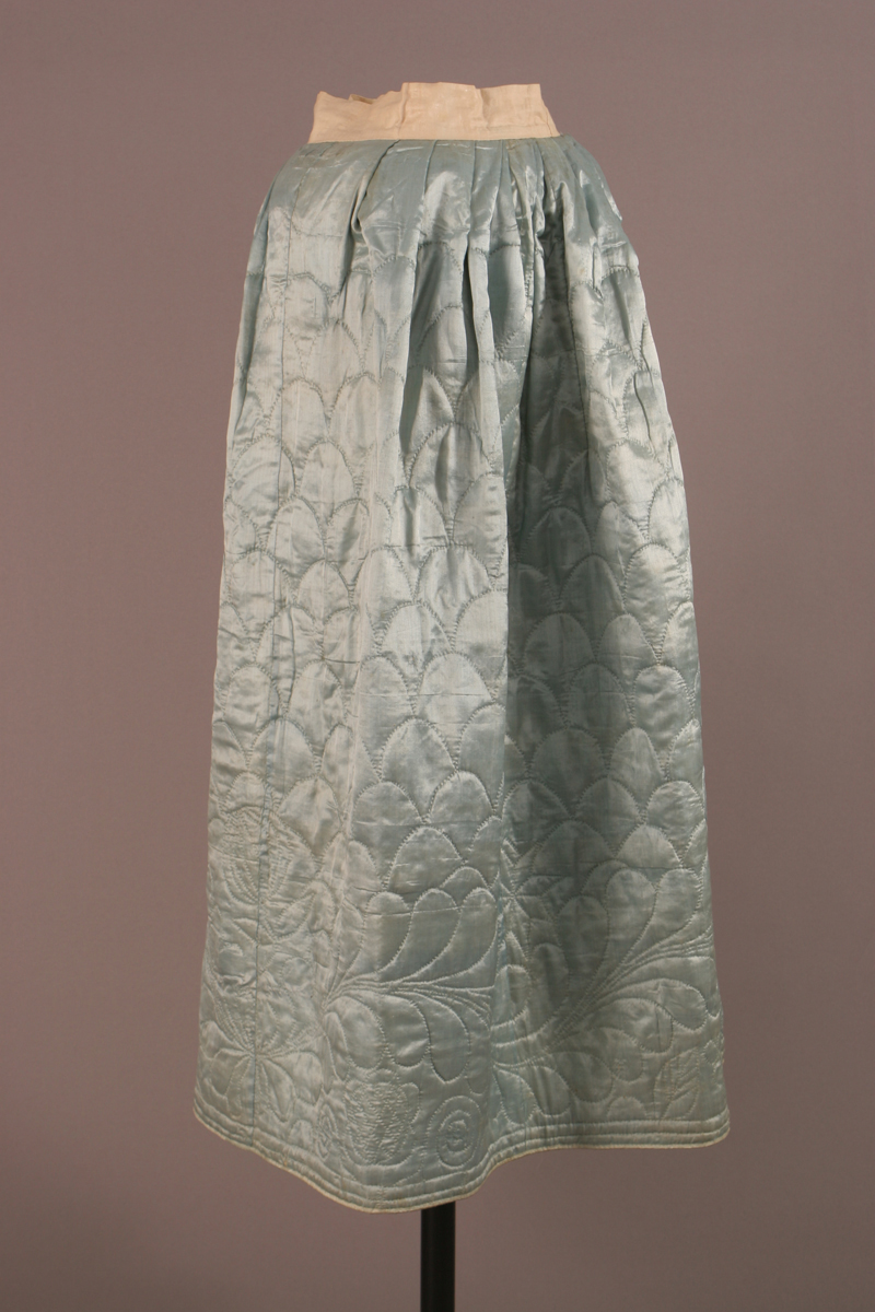 Quilted Petticoat, 1760-1780 Simple light blue quilted skirt