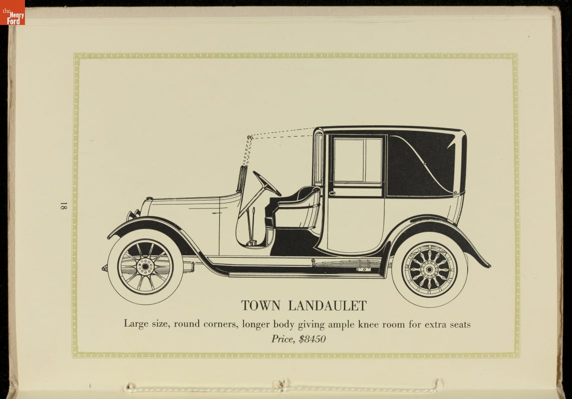 Sales Catalog for 1917 Brewster & Co. Automobiles Illustration of boxy car with open driver's seat; contains text