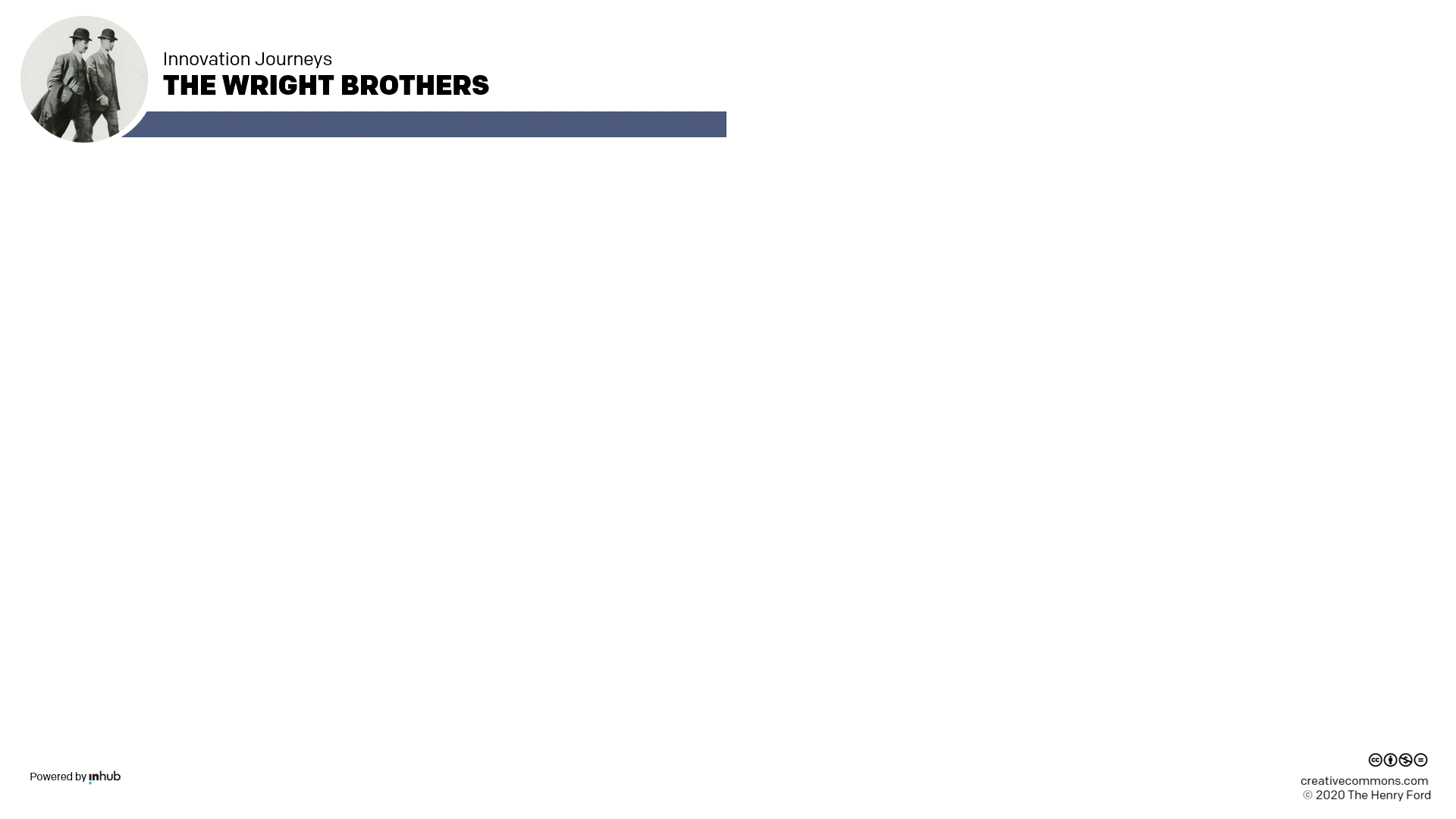 Innovation Journeys: The Wright Brothers GIF that gradually draws a dotted-line path connecting images, icons, and text