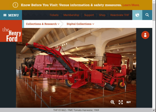 Our Digital Collections Page for the Tomato Harvester GIF scrolling down webpage with images and text