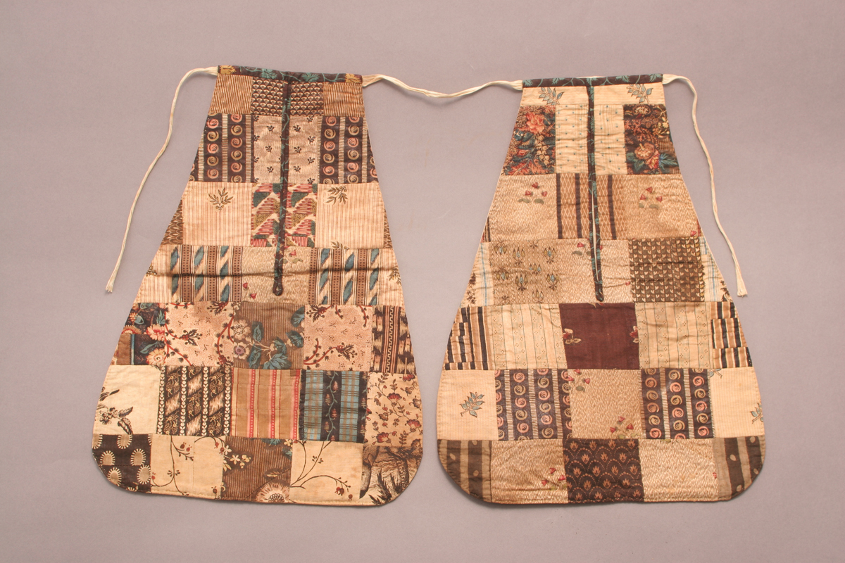 Pockets, 1790-1810 Two pear-shaped patchwork pockets connected by a cord or string