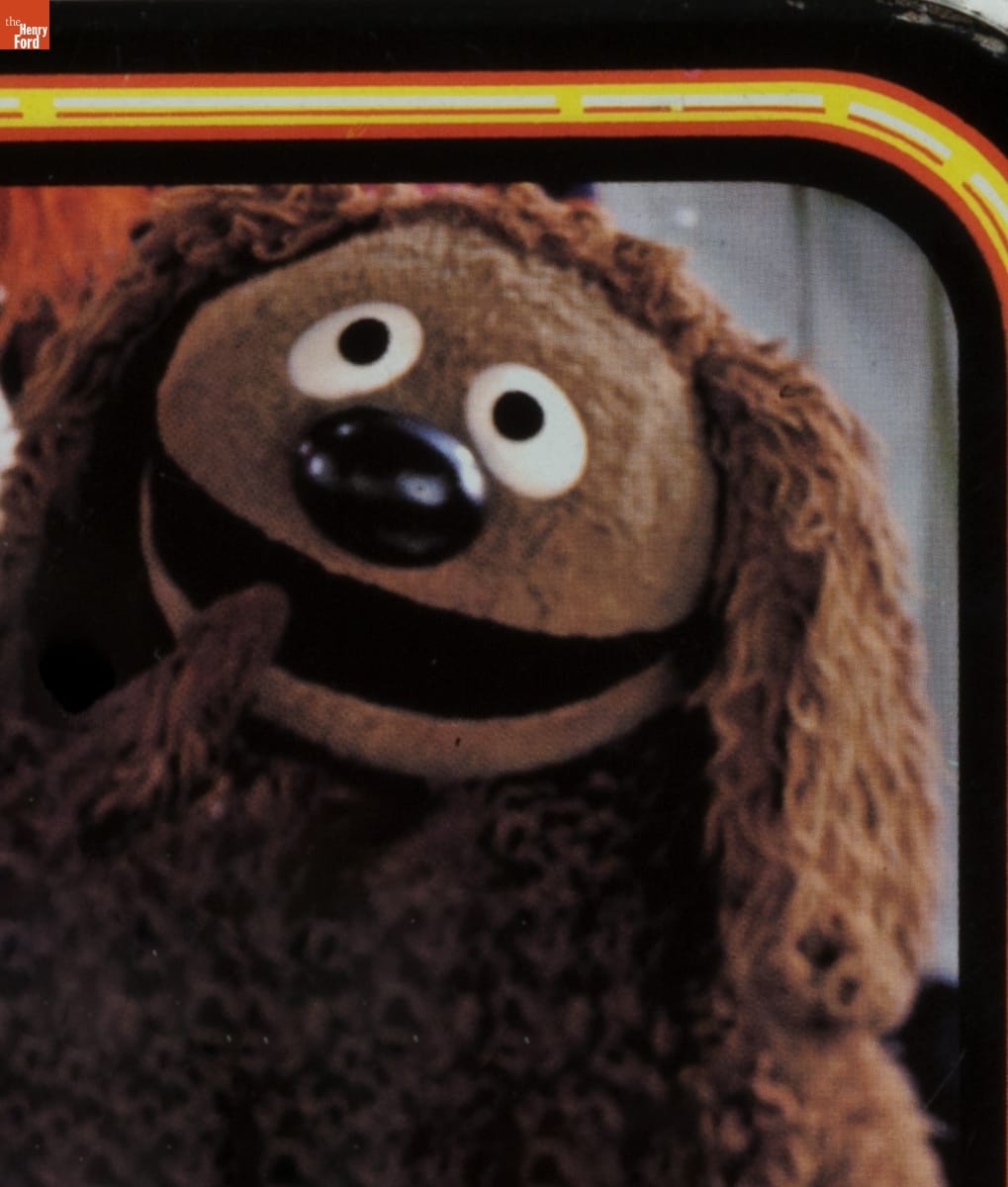 "Jim Henson's Muppets" Lunchbox, 1979 / Rowlf detail Brown dog puppet with long, floppy ears