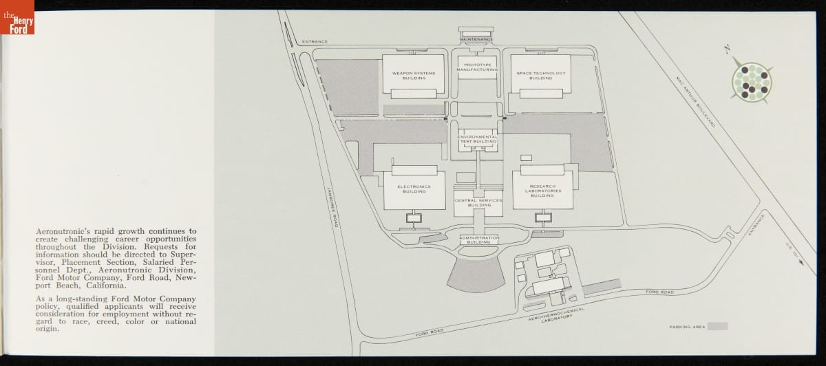 Brochure, "The Aeronutronic Story," circa 1961 / map Page with text and aerial map drawing