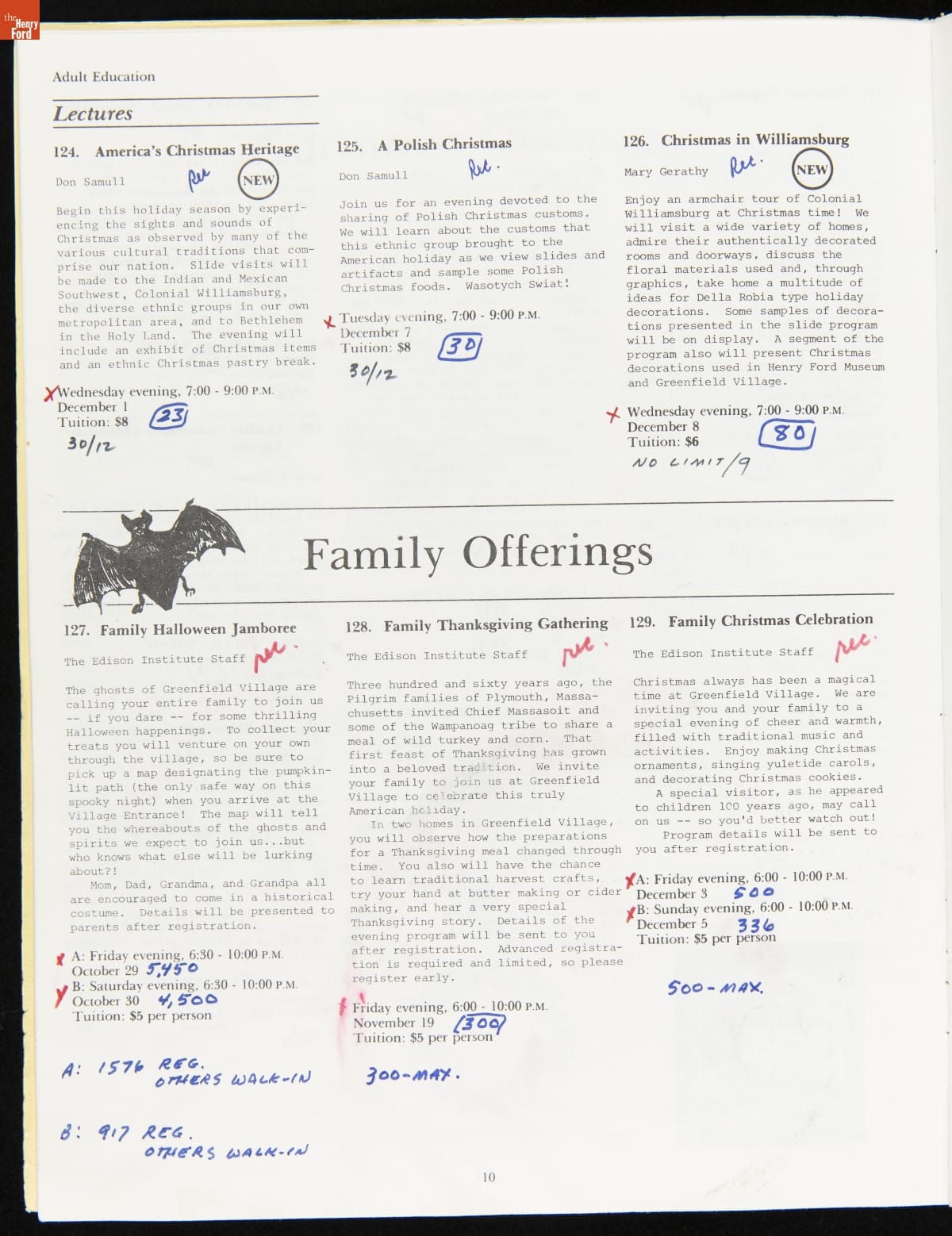 Adult Education and Children's Classes, Henry Ford Museum & Greenfield Village, Fall Term 1982 / page 10 Catalog page with text and drawing of a bat