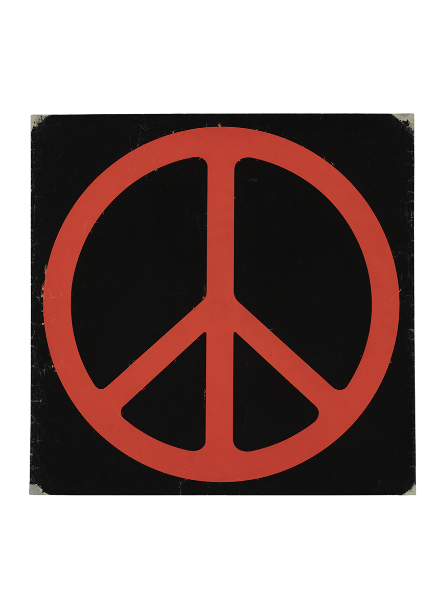 Black Light Poster Featuring a Peace Sign, 1971-1974 Red peace symbol on black background