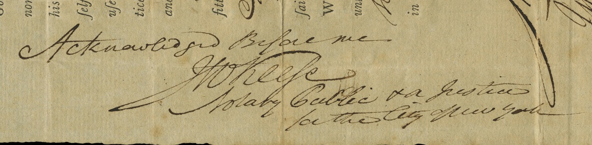 Agreement for John Thomson to be Apprenticed to Shipmaster Robert Emery for Six Years, September 11, 1794 / detail Portion of printed document showing handwritten, cursive text in margin along side