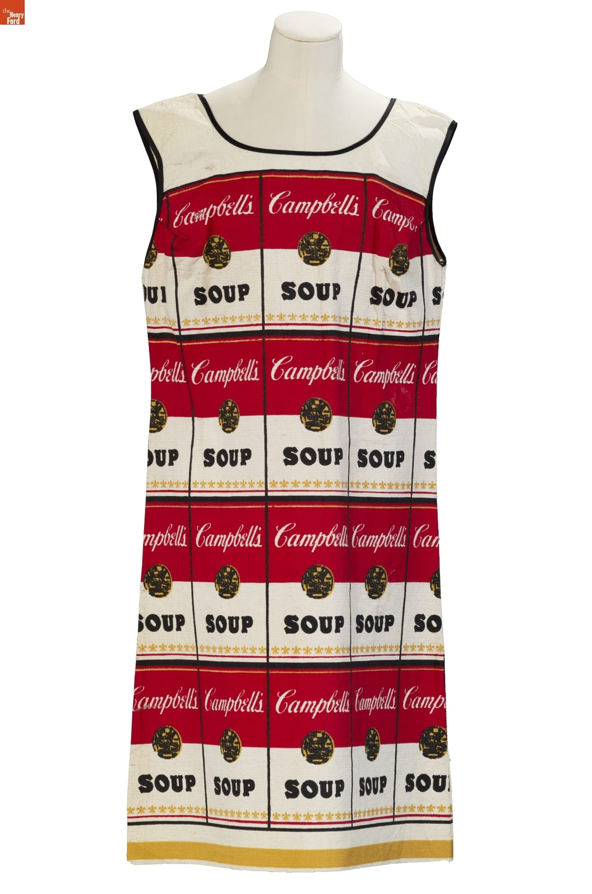 Campbell's Soup Can "Souper Dress," 1966-1967 Sleeveless dress with a pattern of red-and-white Campbell’s soup cans