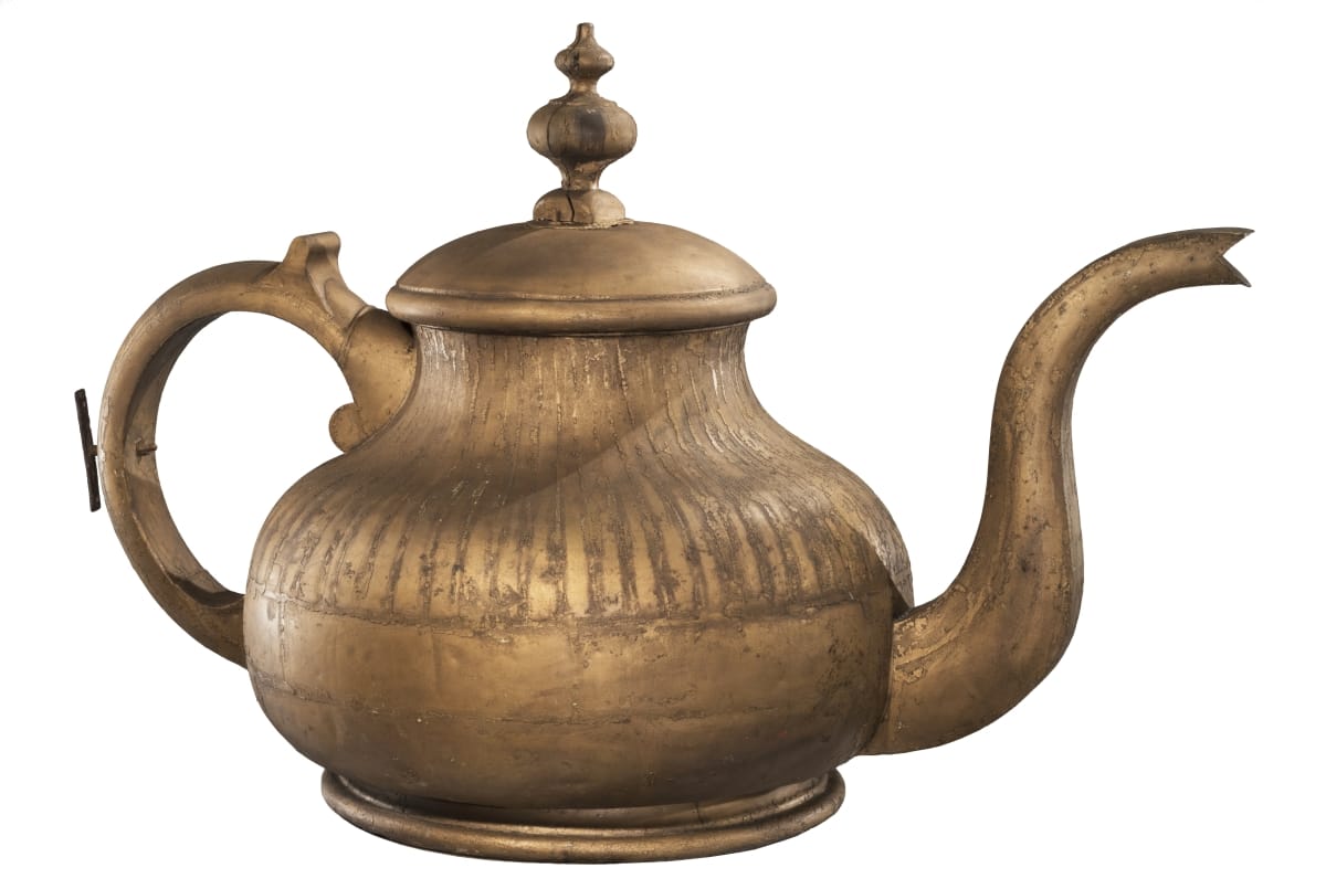 Shop Sign, 1870-1920 Intricate brass-colored teapot