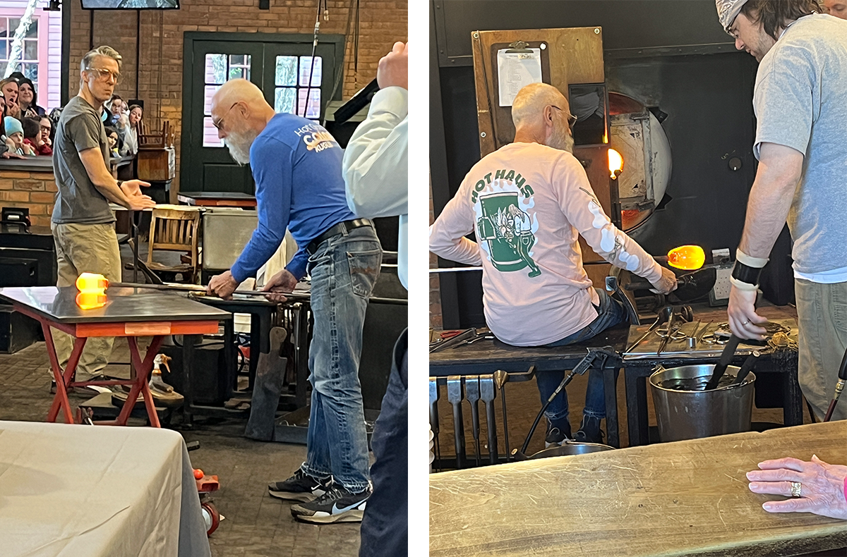 a man with a white beard blowing glass