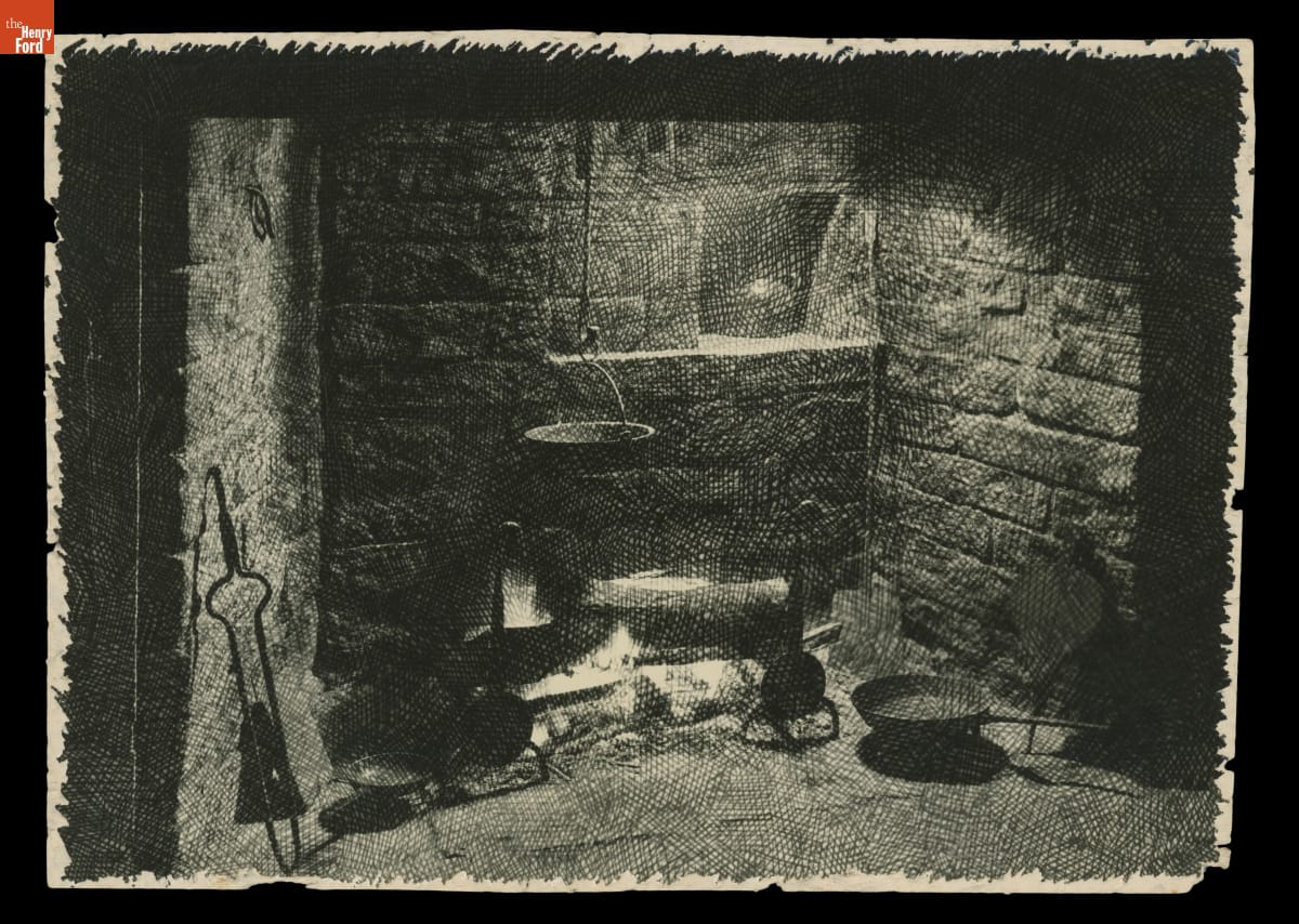 Christmas Card showing the restored fireplace, Andover, Connecticut, 1954. THF723671