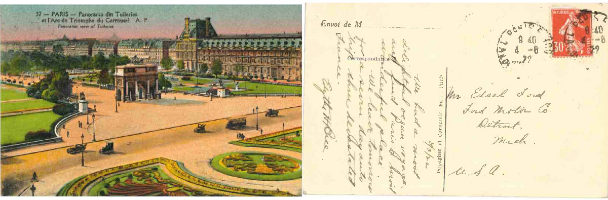 Postcard from Edyth Bice while visiting Paris
