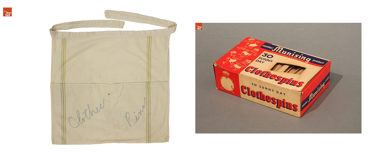 Clothespin apron, 1950-1959, Munising Sunny Day clothespins, 1953-1955
