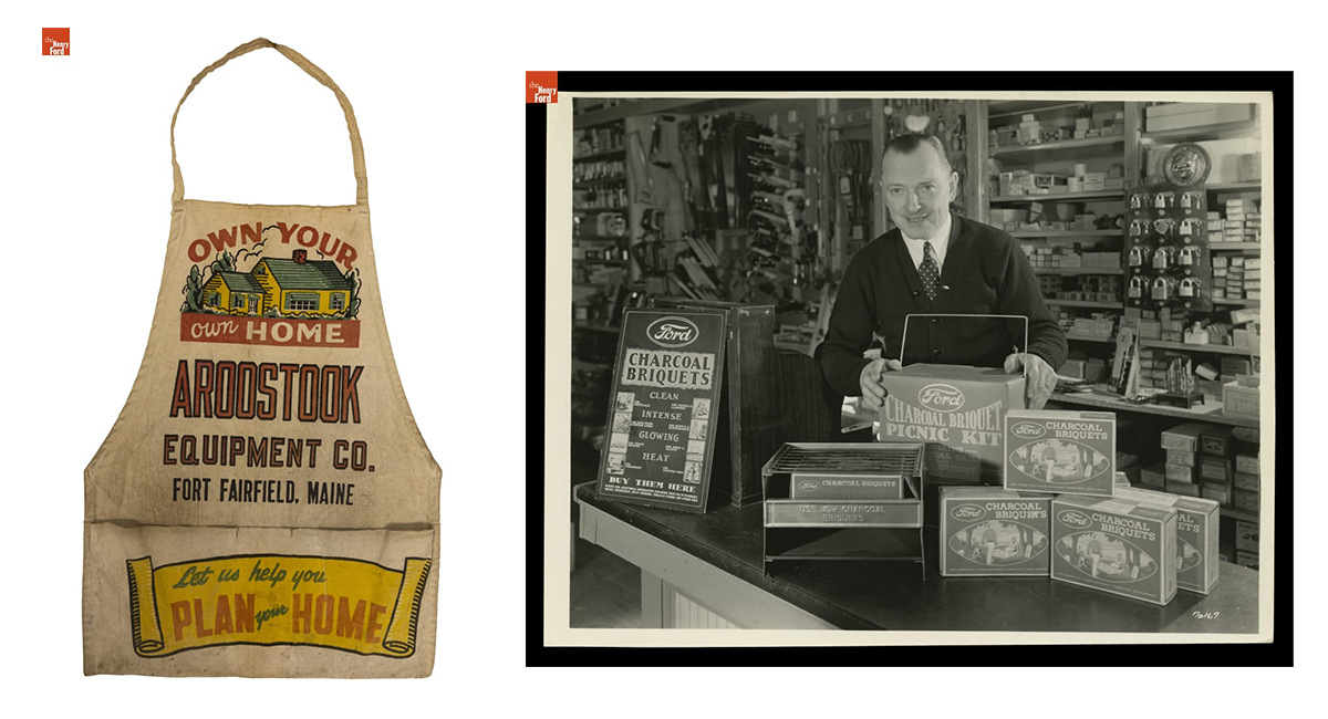 Work apron, Aroostook Equipment Company, about 1950, Hardware store salesman, 1938.