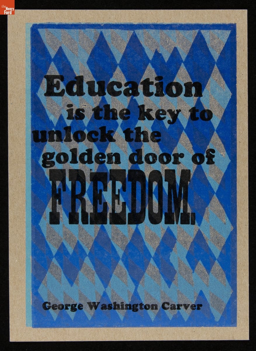 Letterpress Print, Print with light and dark blue diamonds in background and text in foreground