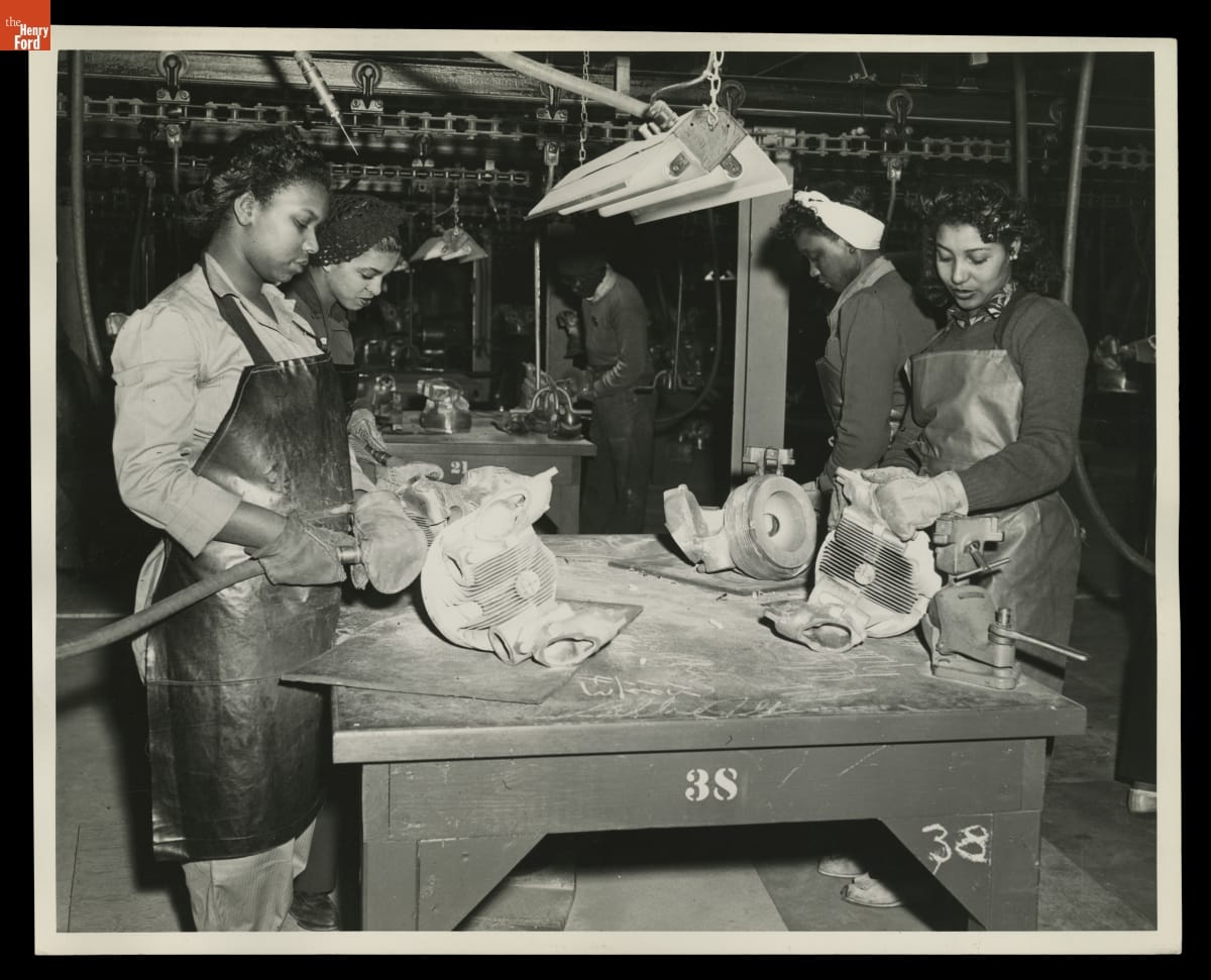 Women Making Sandcore Molds for Casting Pratt & Whitney Airplane Engine Cylinder Heads